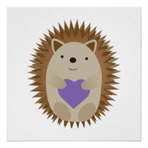 Cute Hedgehog Holidng a Purple Heart Poster
