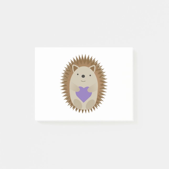 Cute Hedgehog Hugging a Purple Heart Post-it Notes (Front)