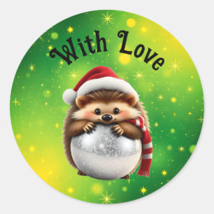 Cute Hedgehog hugging Christmas Ball Round Sticker