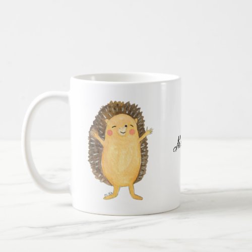 Cute Hedgehog Hugs watercolor Painting Custom Name Coffee Mug