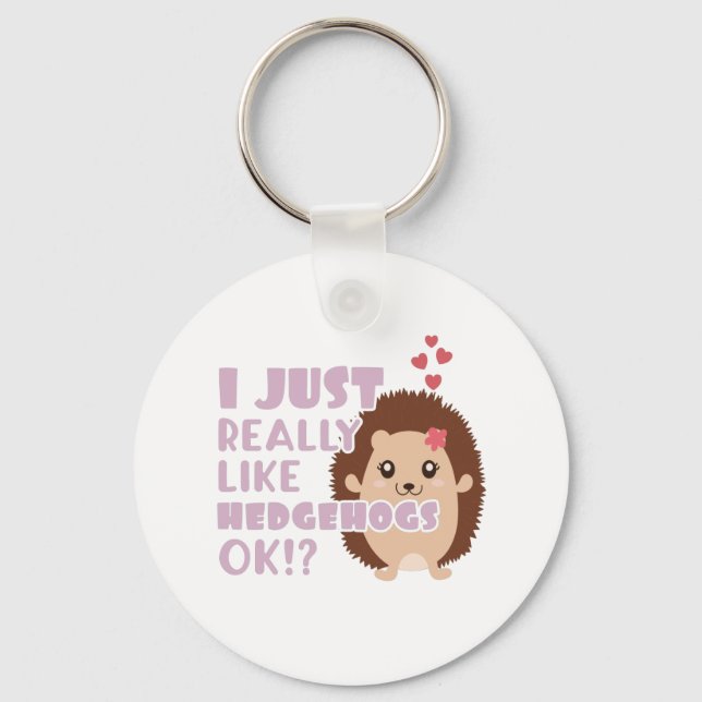 Cute Hedgehog I Just Really Like Hedgehogs OK? Keychain (Front)