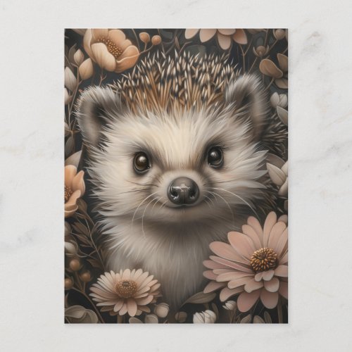 Cute Hedgehog in a Flower Garden Postcard