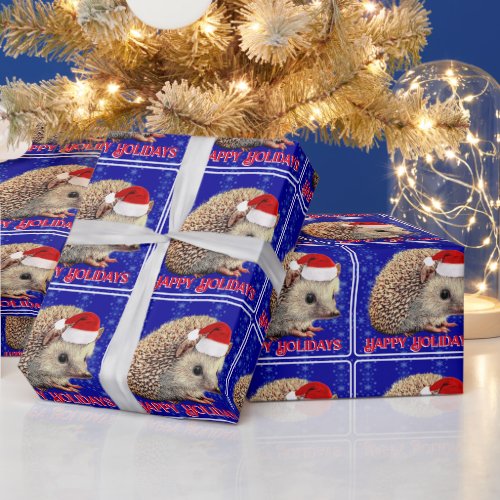 Cute Hedgehog in Santa Hat Wrapping Paper