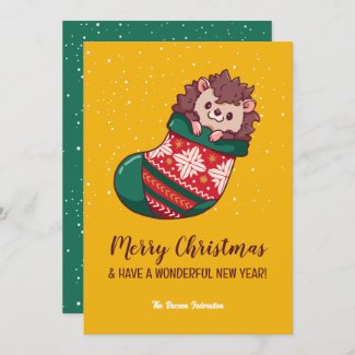 Cute Hedgehog in Stockings Merry Christmas