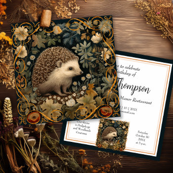 Cute Hedgehog In The Style Of William Morris Invitation by AntiqueImages at Zazzle