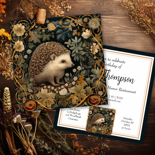 Cute Hedgehog in the Style of William Morris Invitation