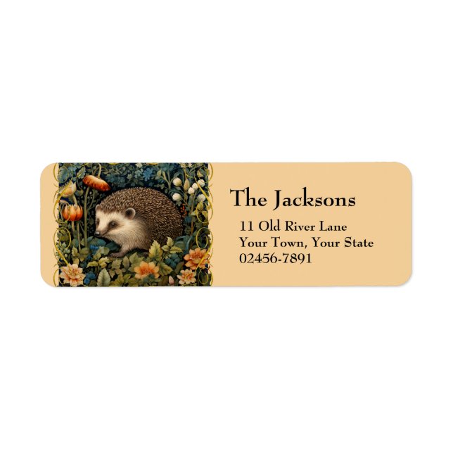 Cute Hedgehog in William Morris style garden Label (Front)