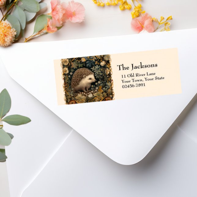 Cute Hedgehog in William Morris style garden Label (Creator Uploaded)