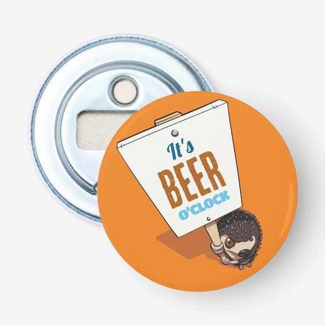 Cute Hedgehog It's Beer O'Clock Funny Cartoon Bottle Opener (Front)