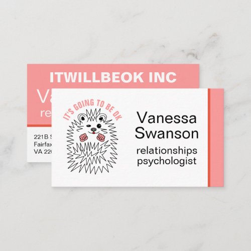Cute Hedgehog Its Going To Be OK Inspirational Business Card