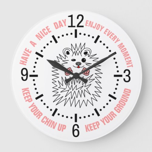 Cute Hedgehog Keep Your Chin Up Inspirational Large Clock