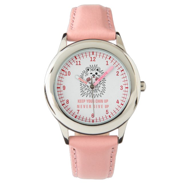Cute Hedgehog. Keep Your Chin Up! Inspirational Watch (Front)