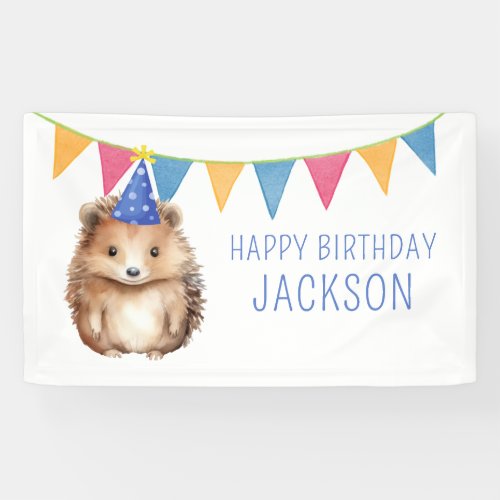 Cute hedgehog kids birthday party  banner
