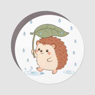 Cute Hedgehog Leaf Umbrella Rainy Day Magnet
