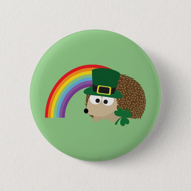 Cute Hedgehog Leprechaun Pinback Button (Front)