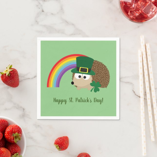 Cute Hedgehog Leprechaun St. Patrick's Day Napkins (Insitu)