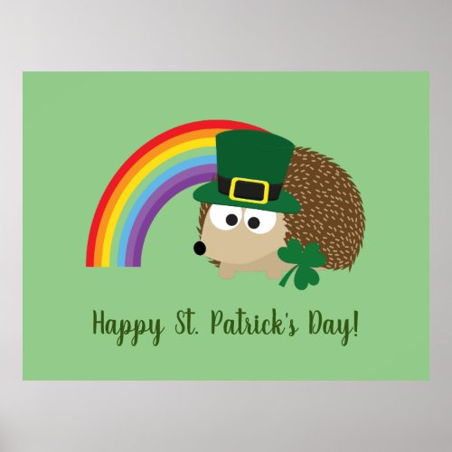 Cute Hedgehog Leprechaun St Patricks Day Poster