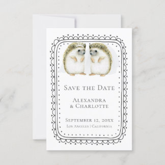 Cute Hedgehog Lesbian Couple Wedding Save The Date