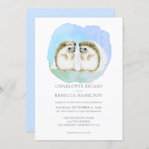 Cute Hedgehog Lesbian Gay Couple Wedding Invitation