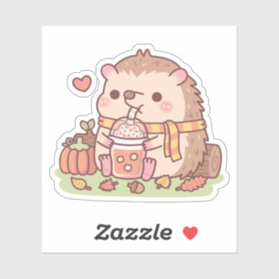 Cute Hedgehog Loves Pumpkin Spice Latte Autumn Sea Sticker