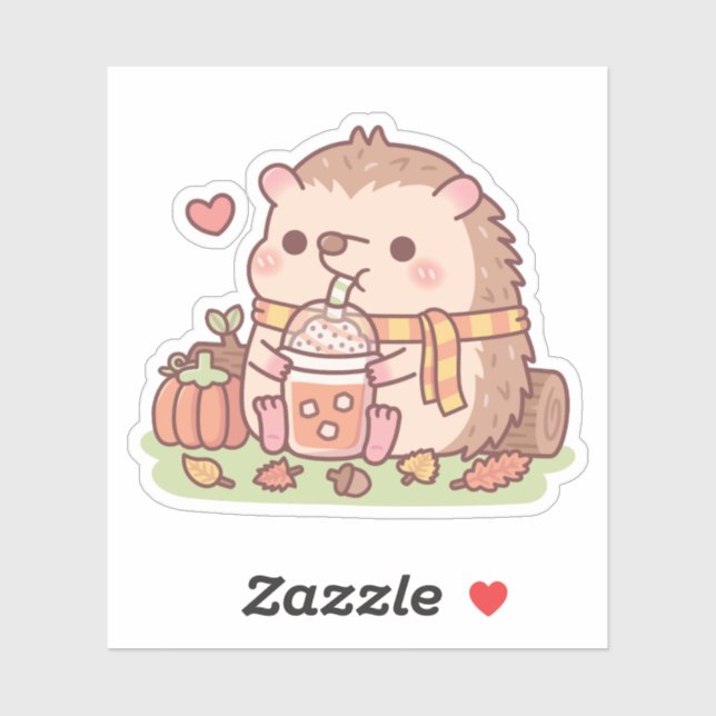 Cute Hedgehog Loves Pumpkin Spice Latte Autumn Sea Sticker (Sheet)