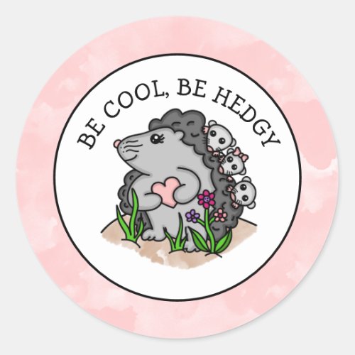 Cute Hedgehog mama and her babies and Pun   Classic Round Sticker
