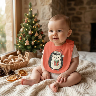 Cute Hedgehog Merry Christmas Baby Bib