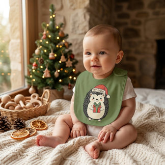 Cute Hedgehog Merry Christmas Baby Bib
