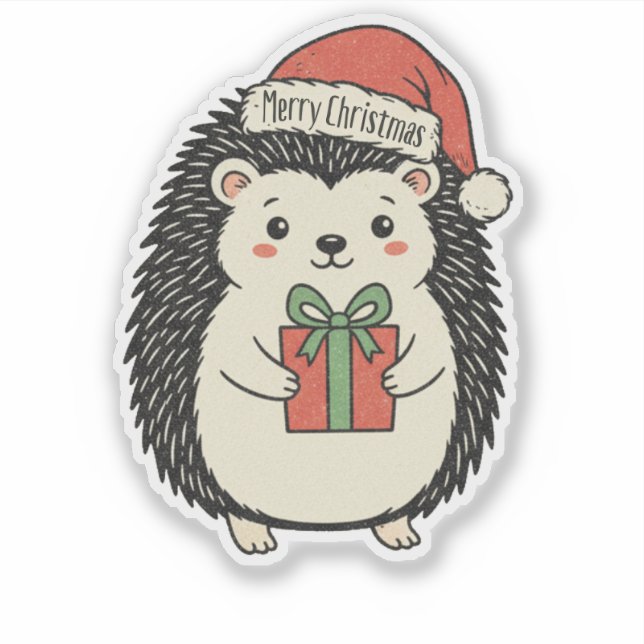 Cute Hedgehog Merry Christmas Sticker (Front)