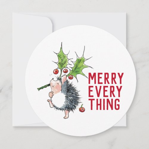 Cute Hedgehog Merry Everything Christmas Round Holiday Card