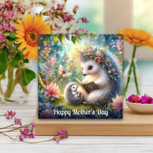 Cute Hedgehog Mom Baby Bedtime Story Mothers Day  Card