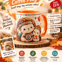 Cute Hedgehog  Mug with Colorful Fall. Autumn coff