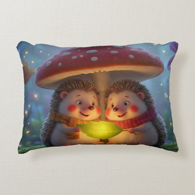 Cute Hedgehog Mushroom Throw Pillow (Front)