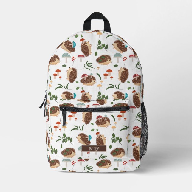 Cute Hedgehog Mushroom Woodland Forest Animal Kids Printed Backpack (Front)