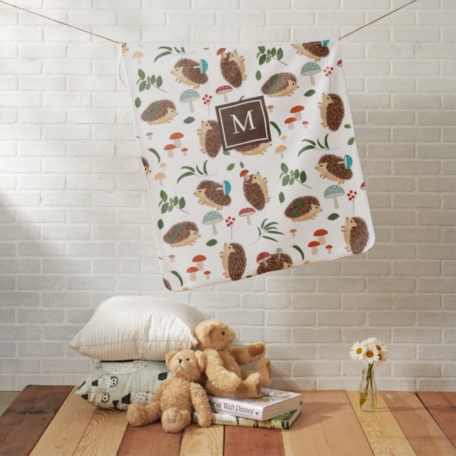 Cute Hedgehog Mushrooms Woodland Animal Kids Baby Blanket (In Situ)