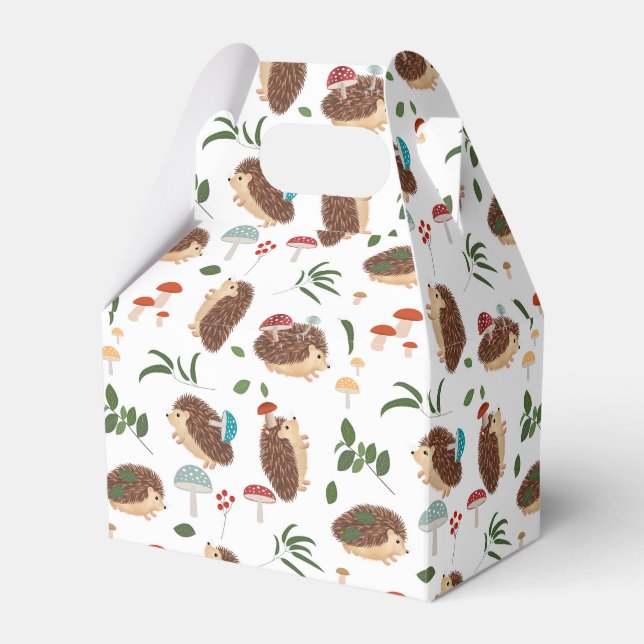 Cute Hedgehog Mushrooms Woodland Forest Animal Favor Boxes (Front Side)