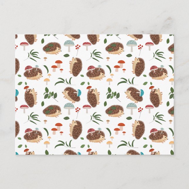 Cute Hedgehog Mushrooms Woodland Forest Animal Holiday Postcard (Front)