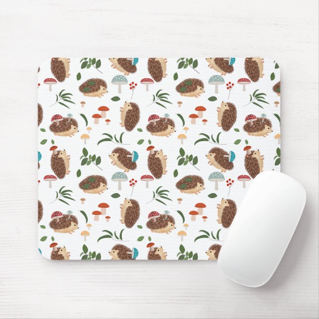 Cute Hedgehog Mushrooms Woodland Forest Animal Mouse Pad (With Mouse)