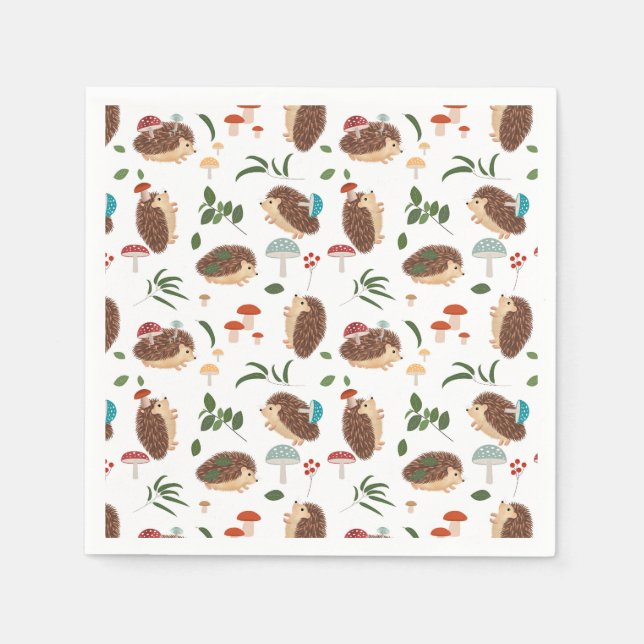 Cute Hedgehog Mushrooms Woodland Forest Animal Napkins (Front)