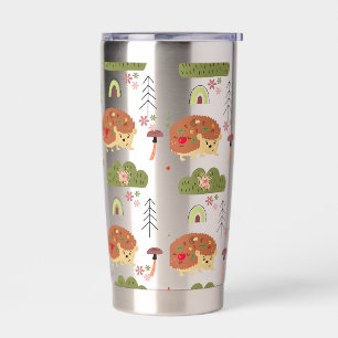 Cute Hedgehog Nature Floral Rainbow Pattern Insulated Tumbler