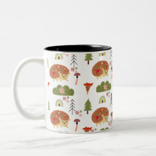 Cute Hedgehog Nature Floral Rainbow Pattern Two-Tone Coffee Mug