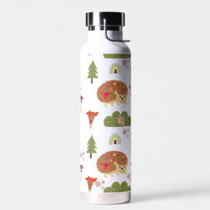 Cute Hedgehog Nature Floral Rainbow Pattern Water Bottle