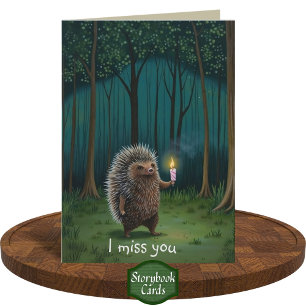 Cute Hedgehog Night Forest Light I Miss You Card