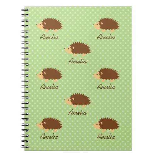 Cute hedgehog notebook with polka dots pattern