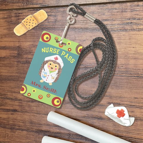 Cute hedgehog nurse hall pass badge