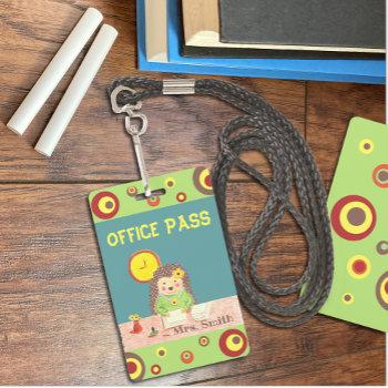 Cute Hedgehog Office Hall Pass Badge by ArianeC at Zazzle