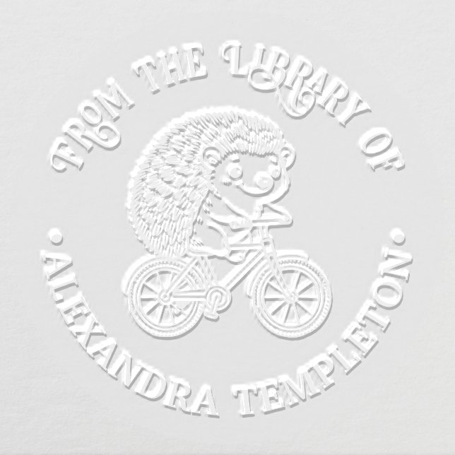 Cute Hedgehog on Bicycle Library Book Name Embosser (Design)