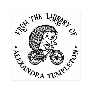 Cute Hedgehog on Bicycle Library Book Name Self-inking Stamp