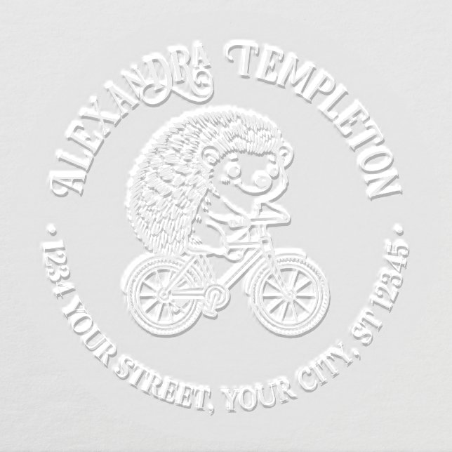 Cute Hedgehog on Bicycle Name Return Address  Embosser (Design)