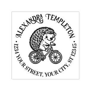 Cute Hedgehog on Bicycle Name Return Address Self-inking Stamp